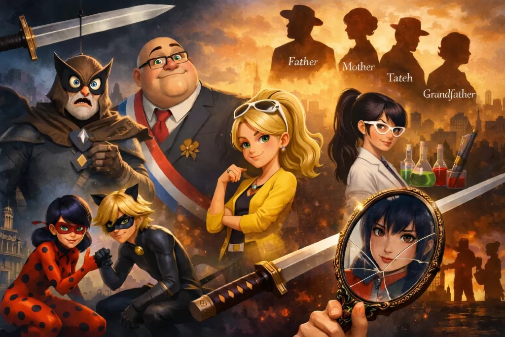 image of Miraculous characters with Ragtime characters in background
